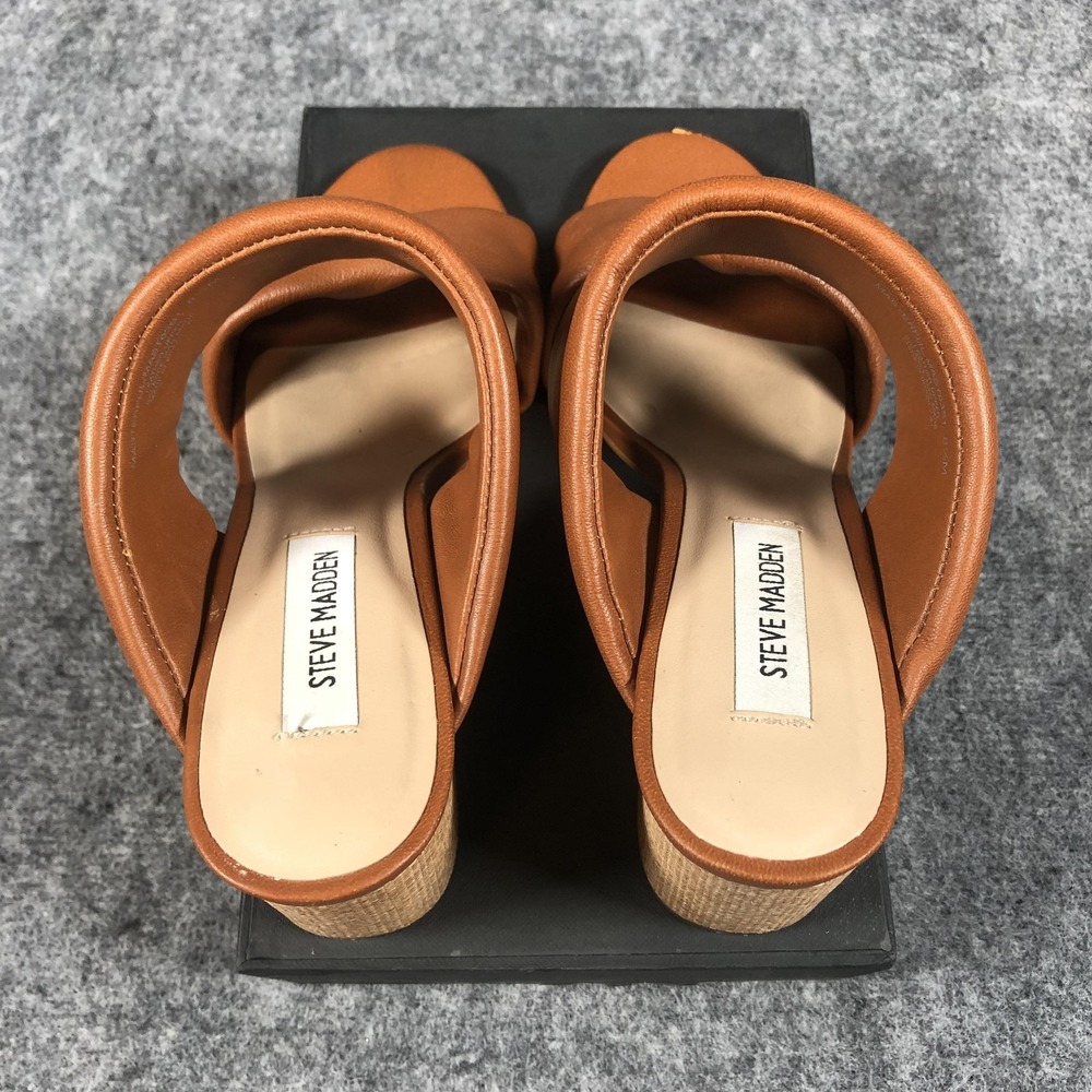 Steve Madden Brown Leather Block Heel Sandals - Picture 9 of 16